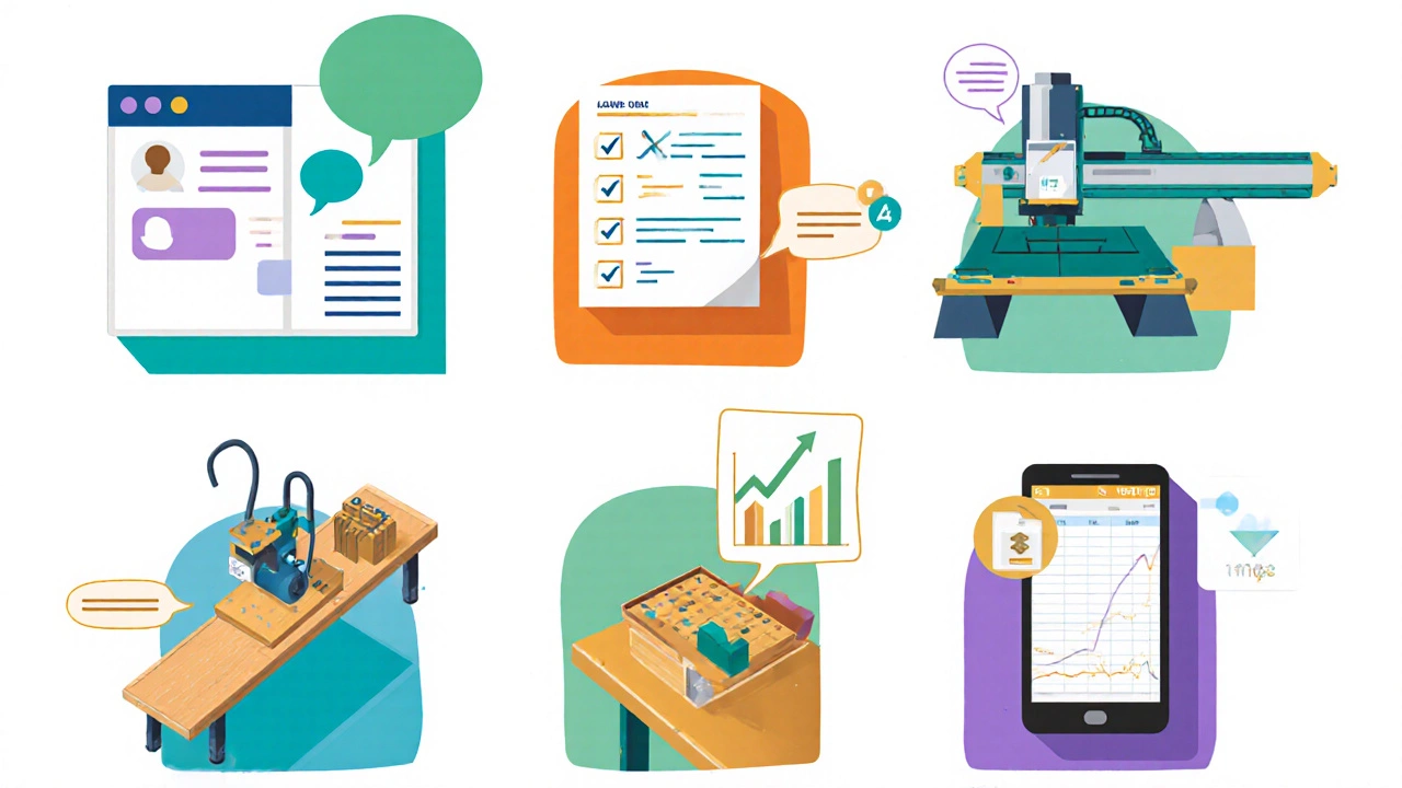 Illustrated six‑step process from market research to prototype and pricing.