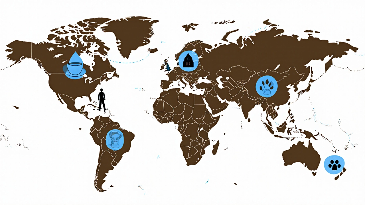 Illustrated world map highlighting Nestlé’s global presence and varied product categories.