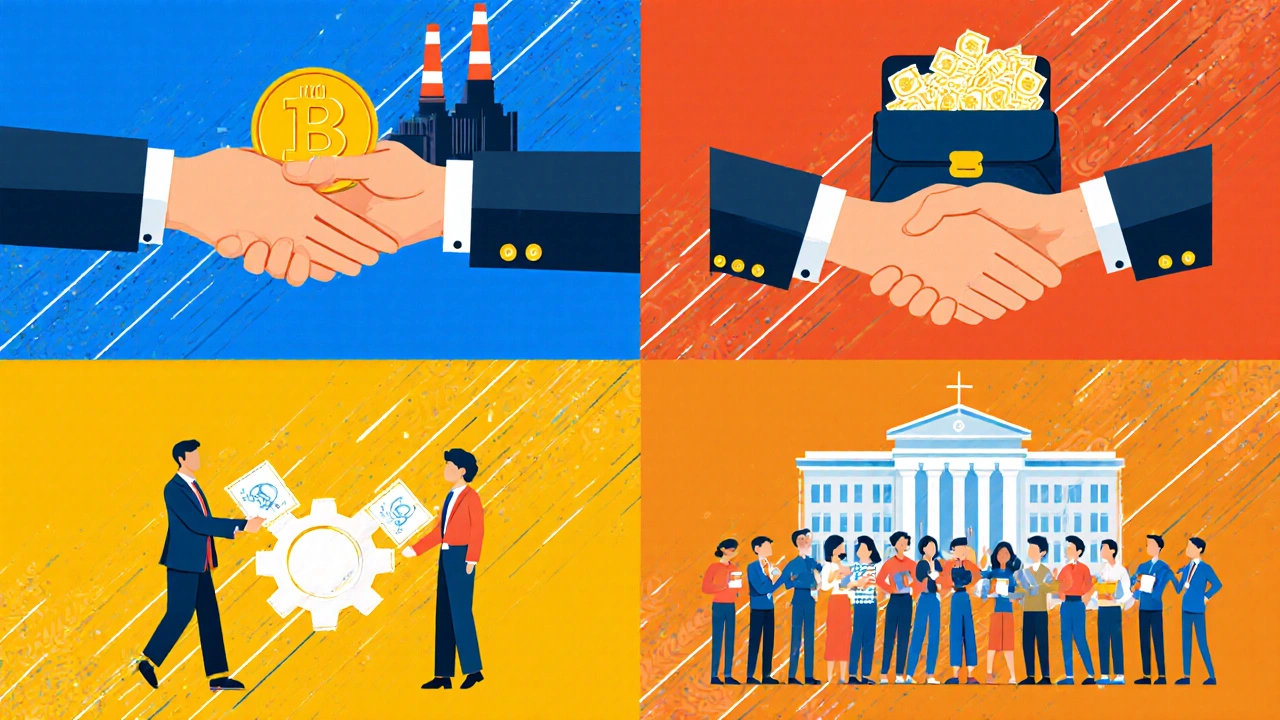 Illustration showing licensing, sale, partnership, and crowdfunding options.
