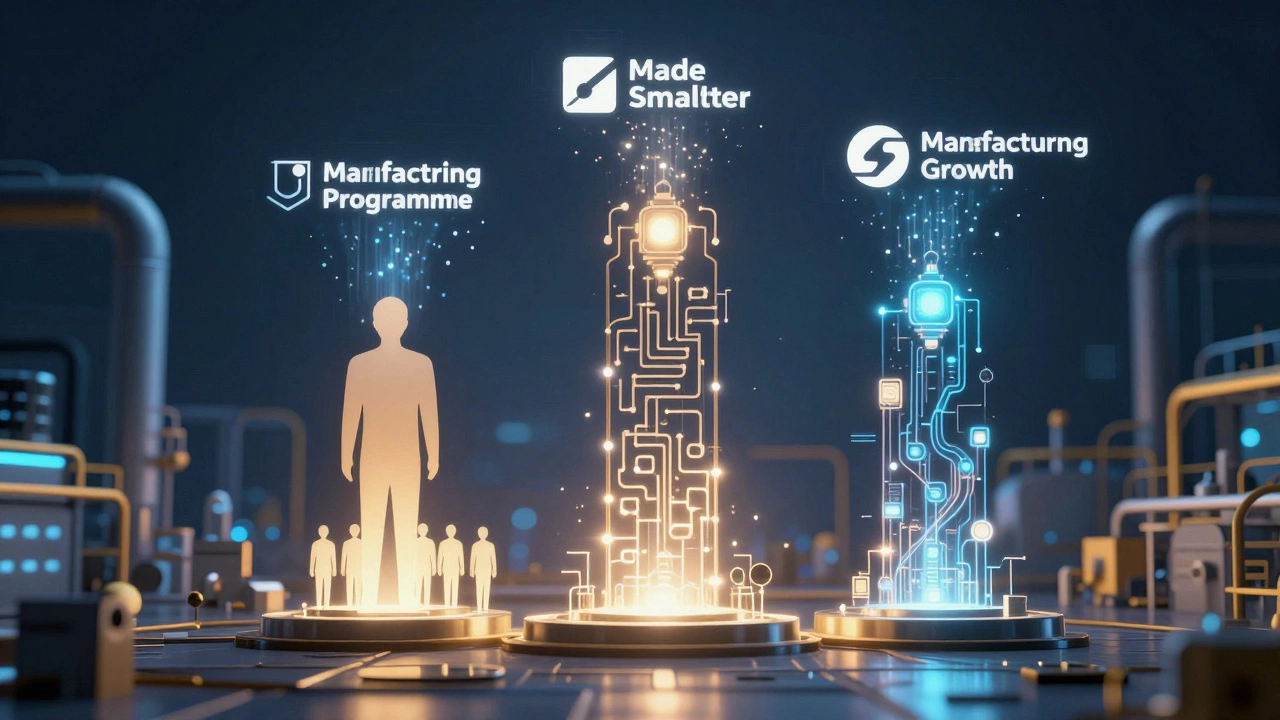 Three interconnected pillars representing people, process, and technology in manufacturing.