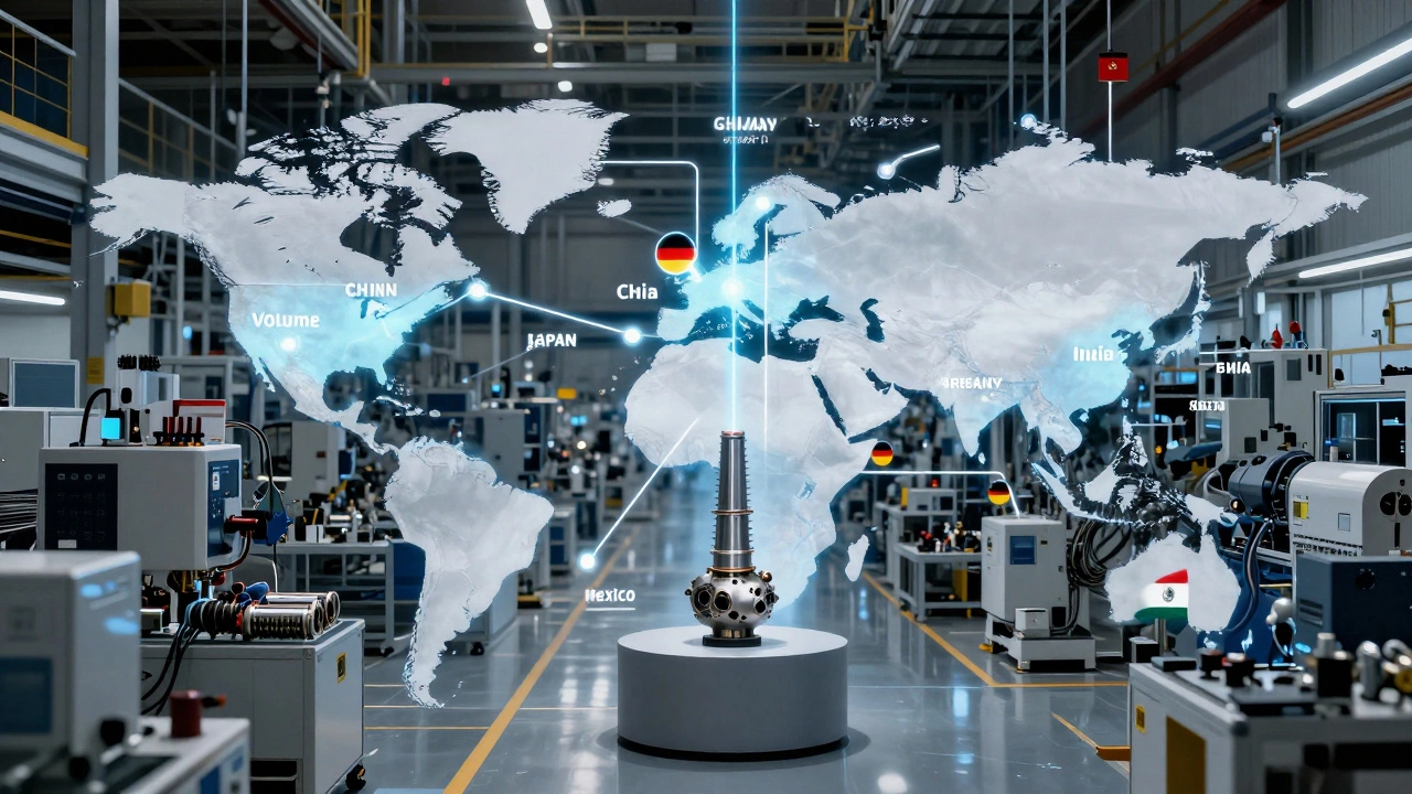 Global supply chain connections to U.S. factories with diverse machinery sources.