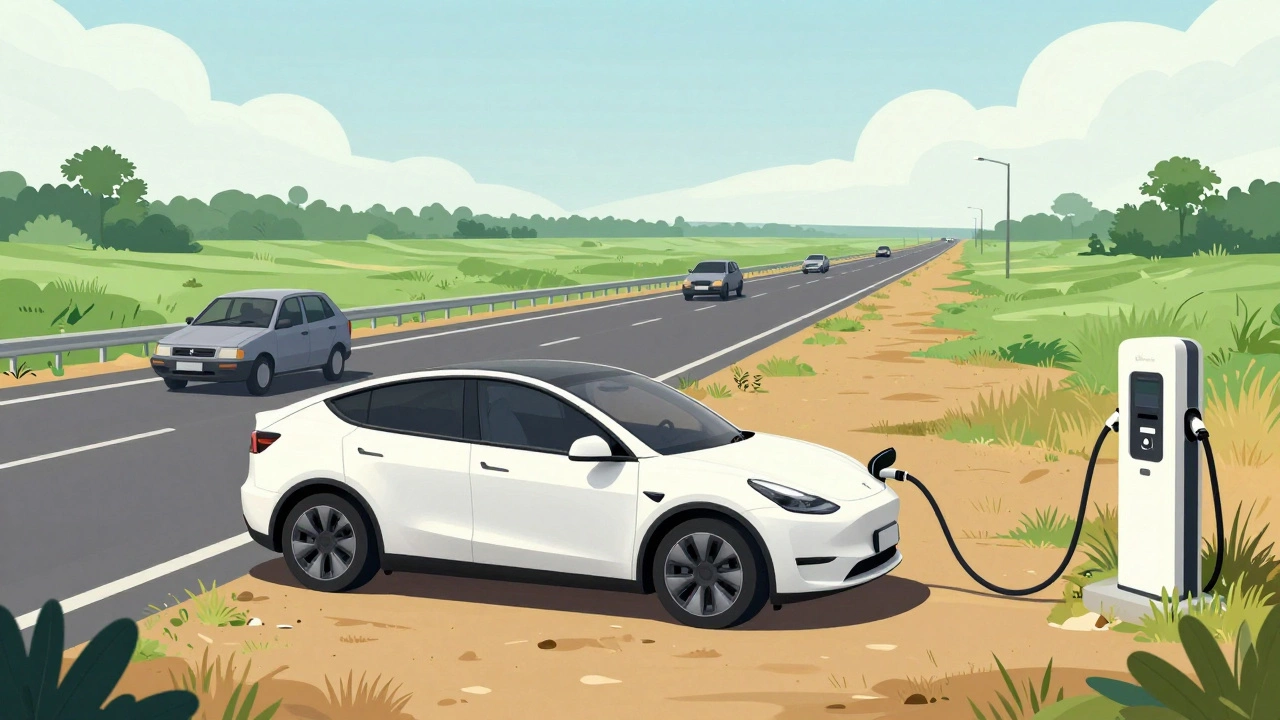 Electric car stranded due to lack of charging infrastructure in India.
