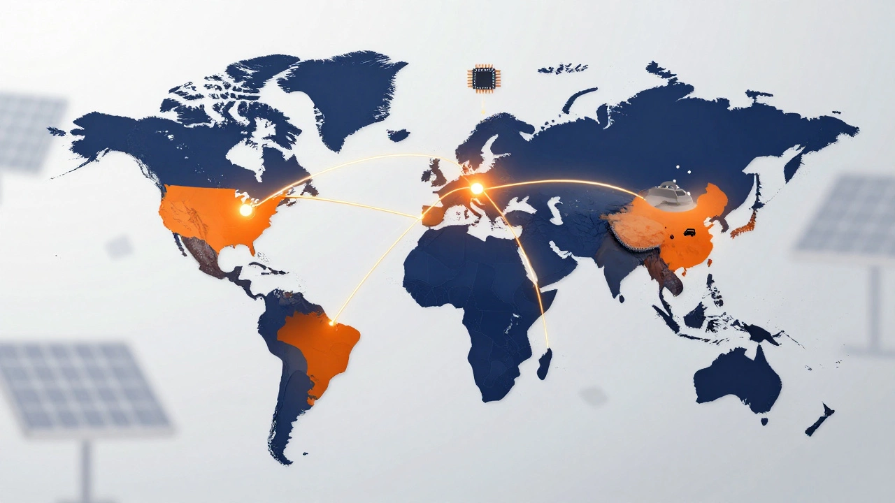 Glowing map showing global manufacturing supply chains