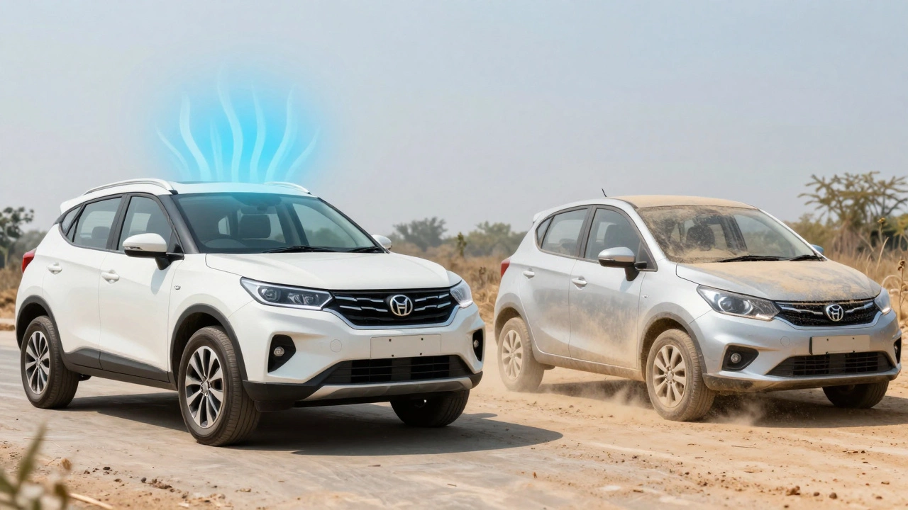 White and silver cars showing heat and dust benefits