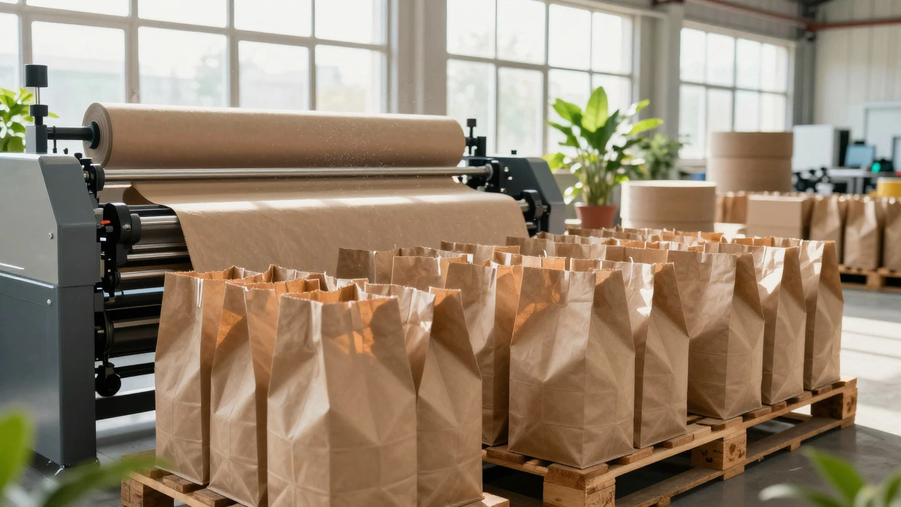 Automated machine folding kraft paper bags