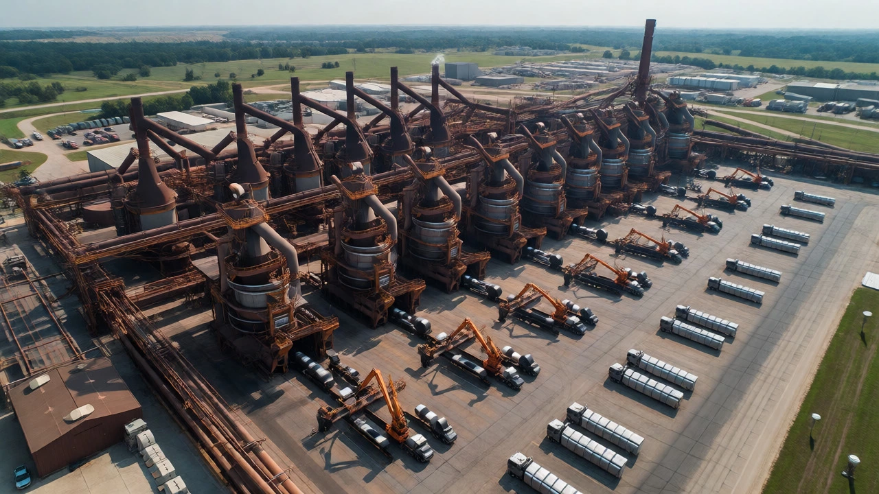 Aerial view of modernized U.S. Steel mills with automated robotic arms